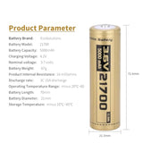 2-Pack 21700 Rechargeable 5000mAh 3.6V Battery Case for Flashlights