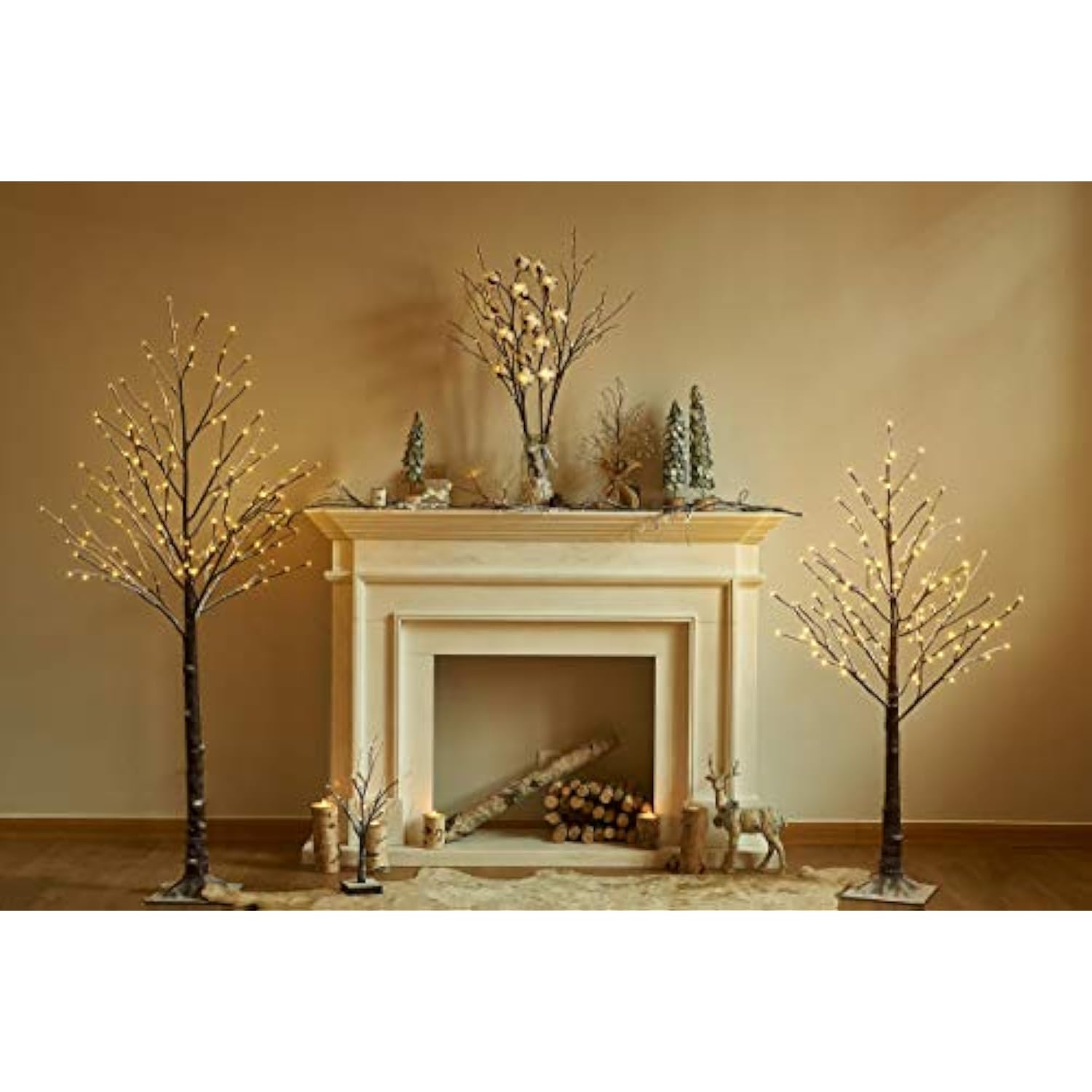 Lighted Brown Branches Battery Operated With Timer 30In 100 Led Fairy Lights, Willow Branch Lights For Home Bedroom Fire