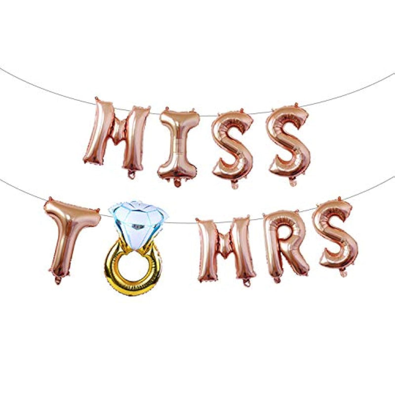 16Inch Diamond Rose Gold Letter Balloons, Miss To Mrs Letter Foil Ball