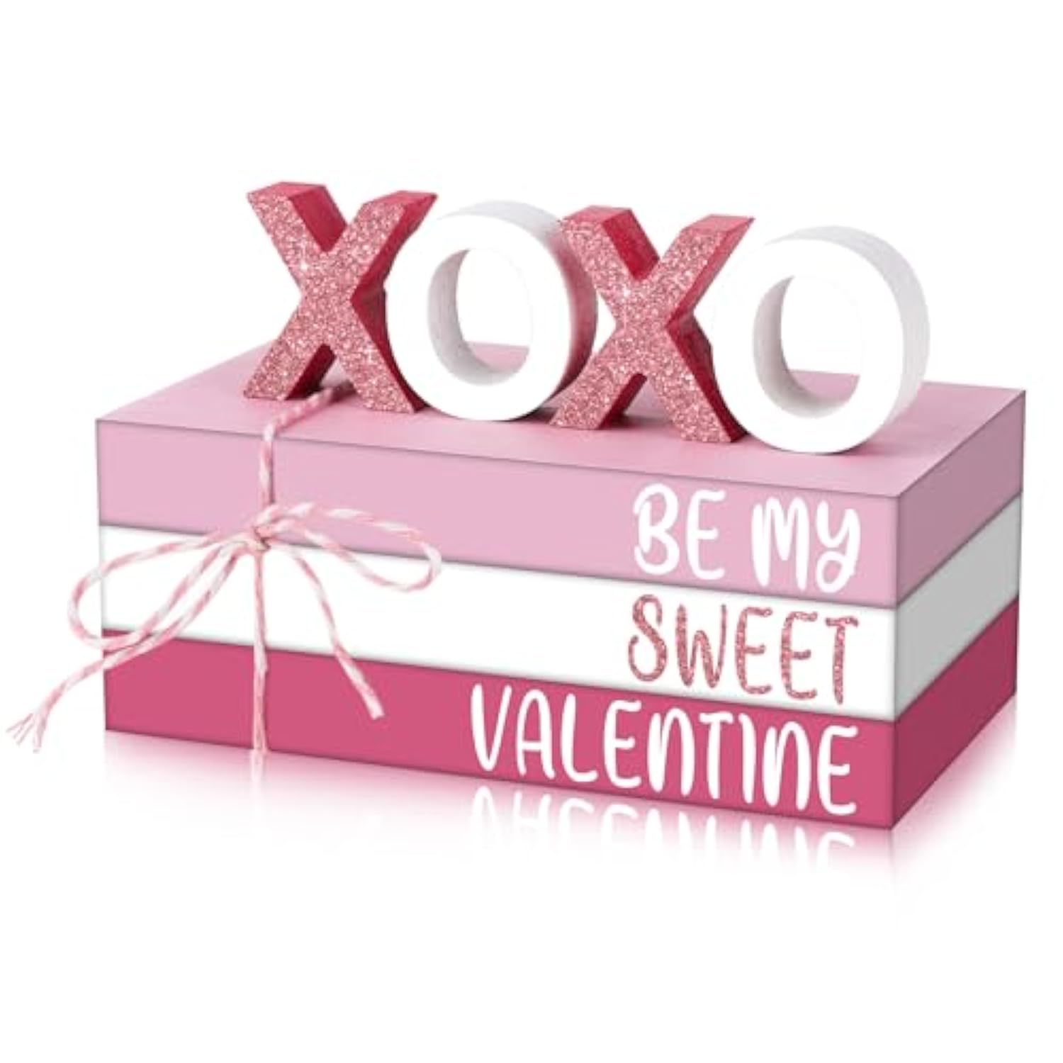 2 Pcs Pink Valentine'S Day Tiered Tray Decor Bundle, Rustic Wood Decorative Book Stack,Be My Sweet Valentine Love Table Sign With Twine For Farmhouse Shelf Home Tiered Tray Decor(Pink)