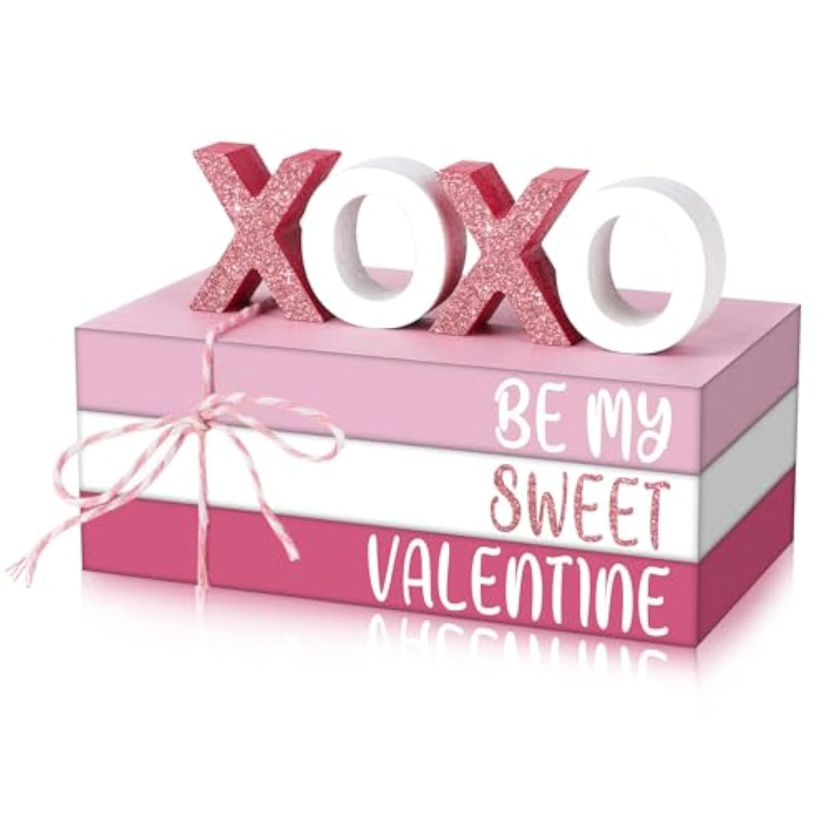 2 Pcs Pink Valentine'S Day Tiered Tray Decor Bundle, Rustic Wood Decorative Book Stack,Be My Sweet Valentine Love Table Sign With Twine For Farmhouse Shelf Home Tiered Tray Decor(Pink)