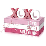 2 Pcs Pink Valentine'S Day Tiered Tray Decor Bundle, Rustic Wood Decorative Book Stack,Be My Sweet Valentine Love Table Sign With Twine For Farmhouse Shelf Home Tiered Tray Decor(Pink)