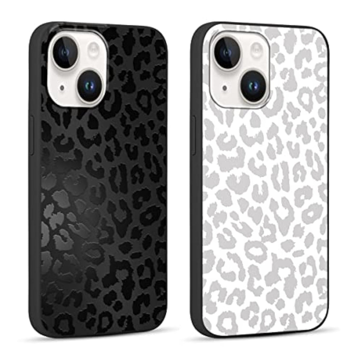 2 Pack Cute Cheetah Print For Iphone 13/14 6.1" Phone Case,Luxury Leopard Pattern Design Cases Soft Silicone Slim Tpu Shockproof Protective Bumper Cover For Women Girls-Black & White