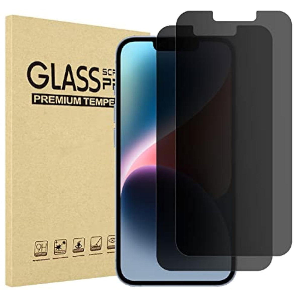 ProCase 2 Pack Privacy Screen Protector for iPhone 16e / 14/13 / 13 Pro 6.1", Tempered Glass Film Guard for iPhone 2025 2022 2021 6.1 Inch