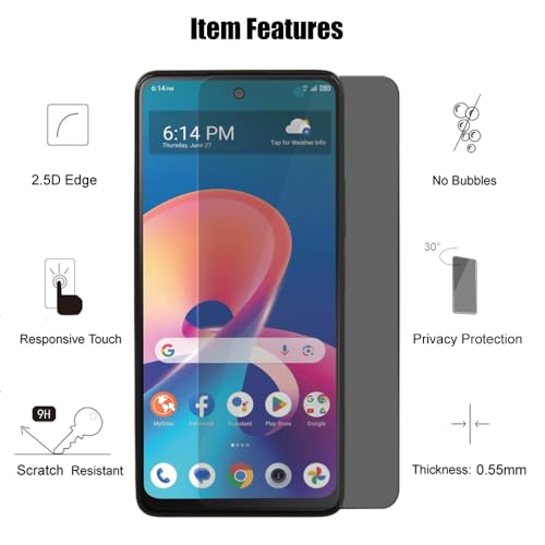 (3 Pack) For Tcl 50 Xe 5G Privacy Screen Protector Anti Spy Private Tempered Glass, Anti Scratch, 9H Hardness