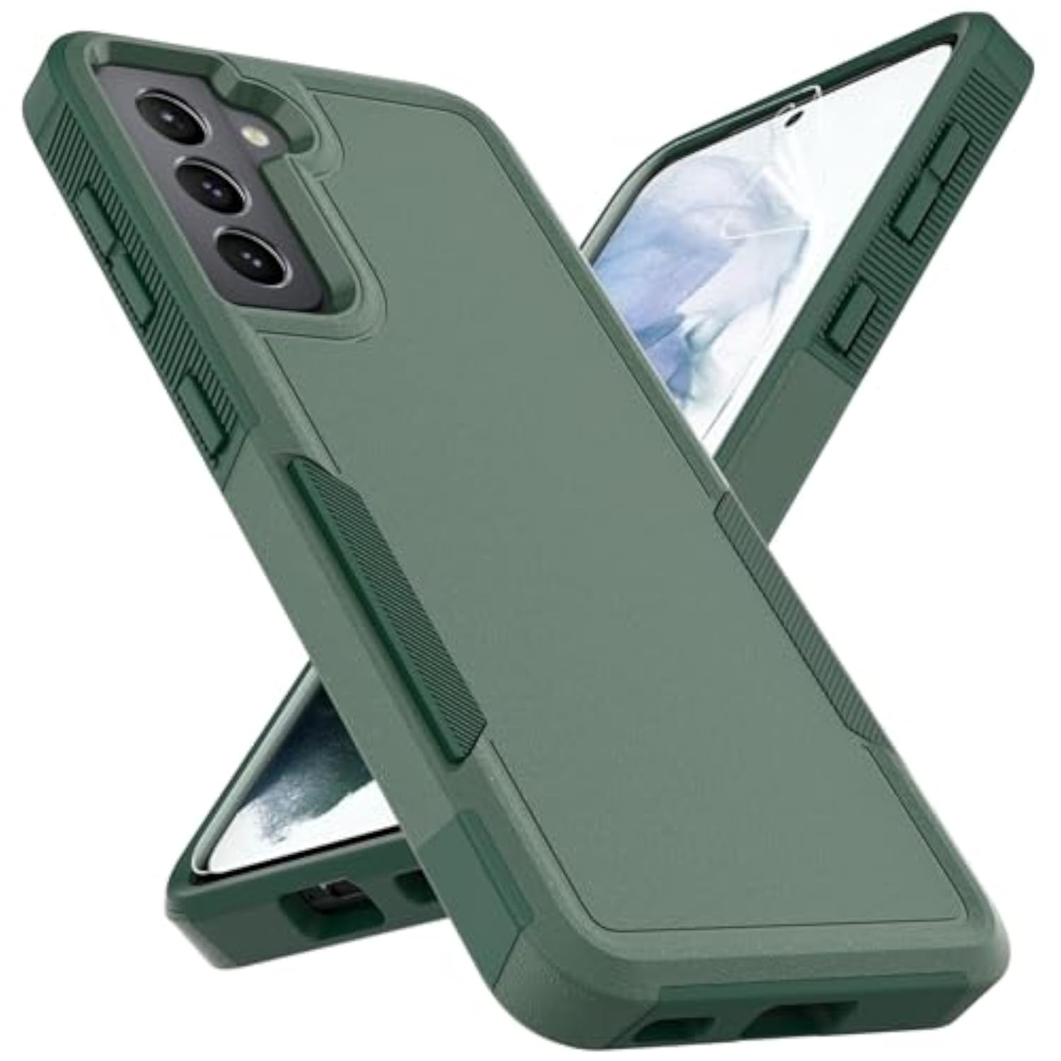 Dual Layer Protective Heavy Duty Cell Phone Cover Shockproof Rugged with Screen Protector for Samsung Galaxy S21 5G 2021, 6.2", Dark Green