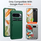 Cenmaso For Google Pixel 9 Pro Case/Pixel 9 Case With Card Holder (4 Cards) & Sliding Camera Cover & Kickstand?Rfid Blocking? Fullbody Shockproof Wallet Phone Case For Pixel 9/9 Progreen