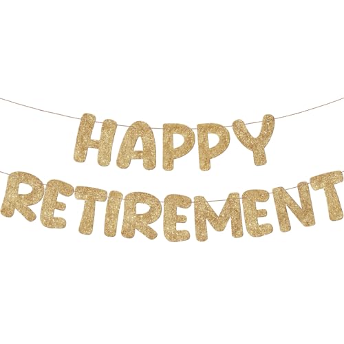 Pre Strung Happy Retirement Banner Glitter Sign, Champagne Gold
