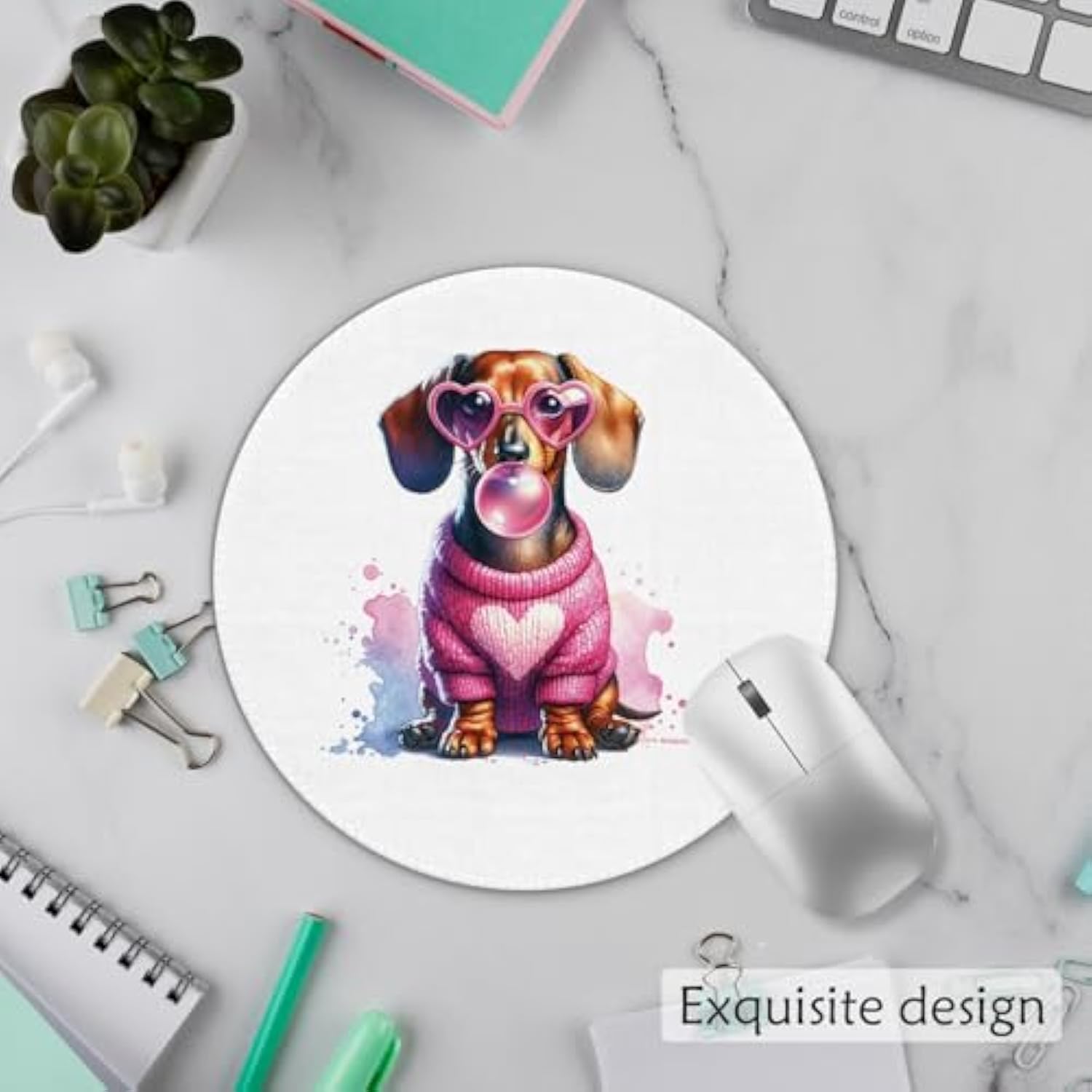 Cute Dachshund Weenie Dog Mouse Pad 7.9X7.9 Inch,Pink Bubble Gum Weiner Dog Mouse Pads For Wireless Mouse Computers Laptop Desk Accessories Office Supplies,Dachshund Weiner Gifts For Women
