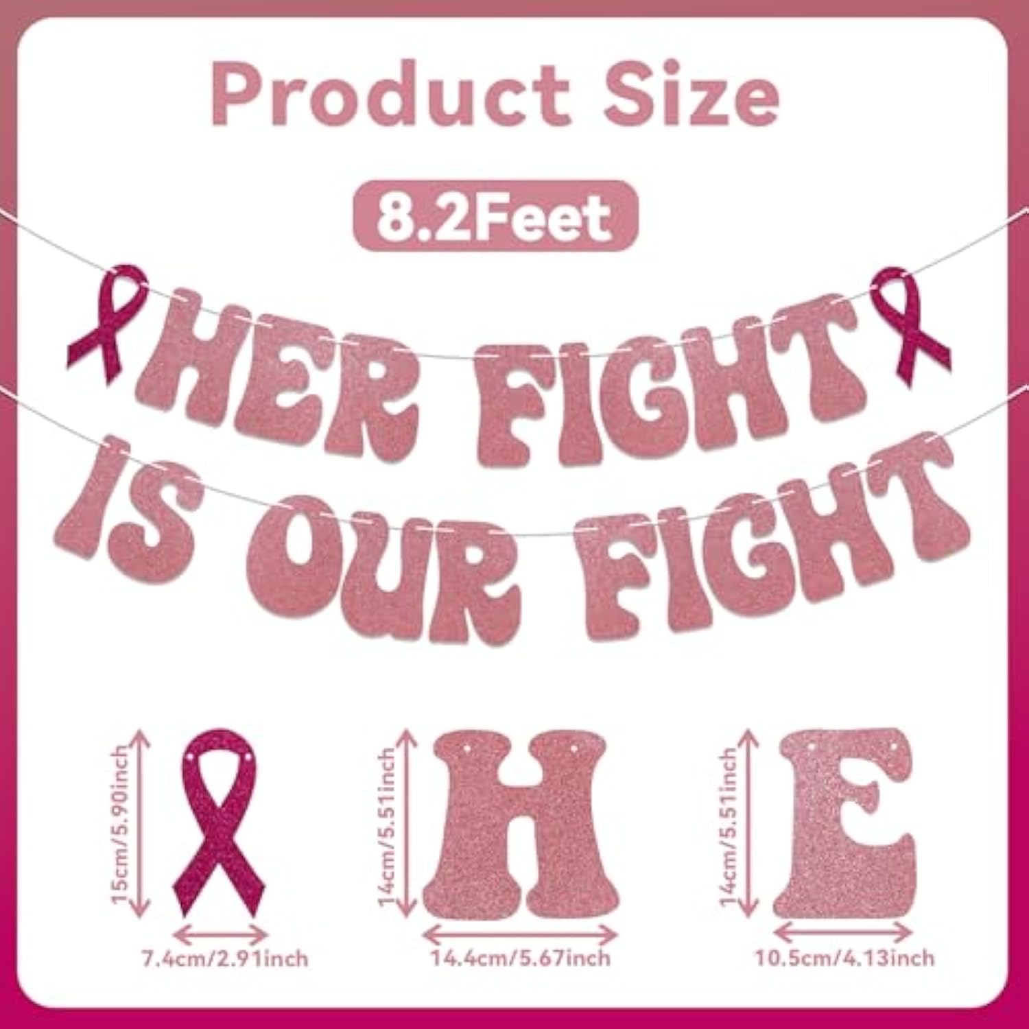 Her Fight Is Our Fight Banner - Breast Cancer Awareness Party Decorations, Cancer Free Banner, Peace Out Chemo Decorations, The Breast Cancer Awareness Month Decorations Rose Gold Glitter