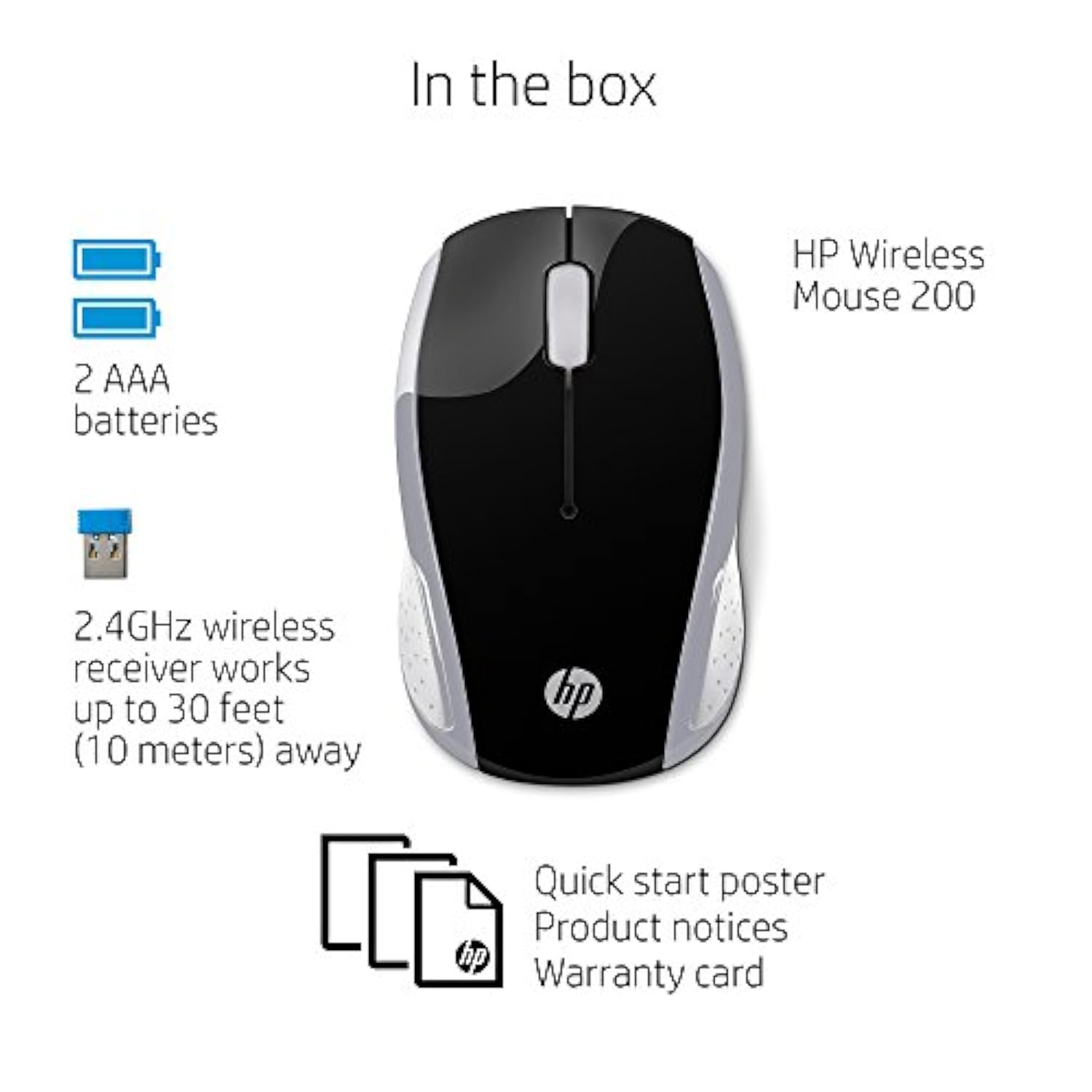 HP Wireless Mouse 200 (Black/Silver, 2HU84AA)