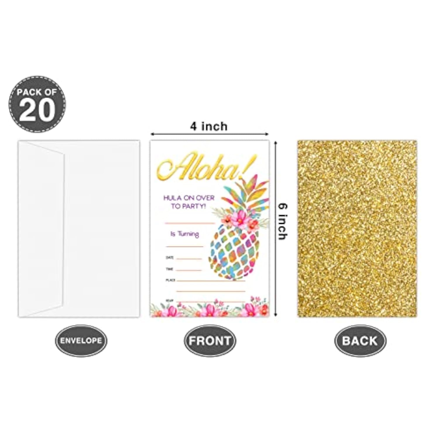 Hawaiian Pool Party Birthday Invitations For Boys Girls Kids, Fill In Party Invites, Decorations, Favors, 20 Invitations With Envelopes (Ha03)