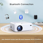 Mini Projector | 4K Support 200" Giant Screen | 500 Ansi Lumens, Bluetooth 5.2 | Portable Outdoor Movie Projector Compatible With Tv Stick/Phone/Hdmi/Pc | Builtin Hifi Speaker