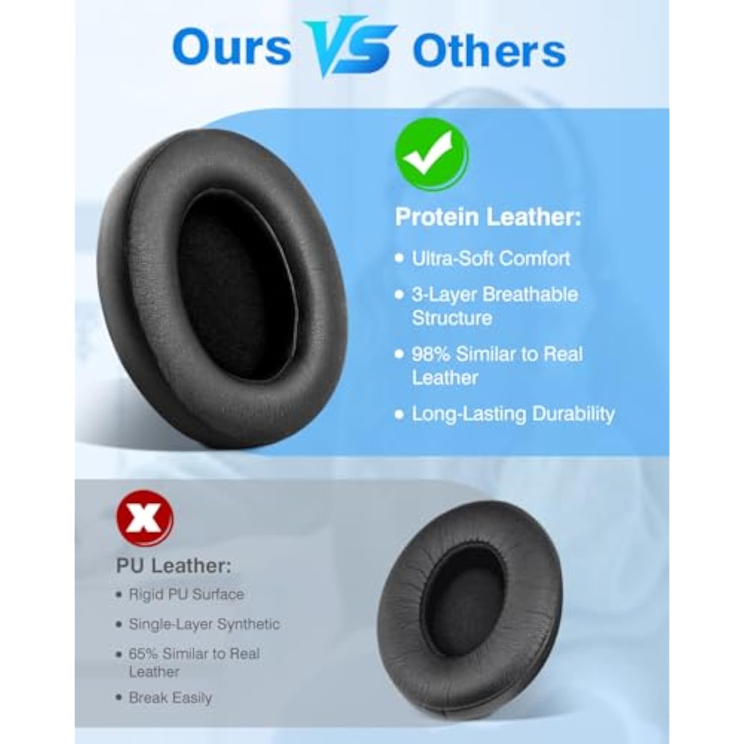 Beats Studio Replacement Earpads For Beats Studio 3 & 2 (B0500/ B0501) 2 Pieces Noise Isolation Comfortable Memory Foam Ear Cushions (Black)