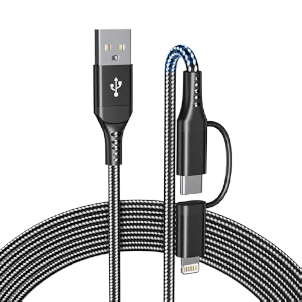 Usb To Usb-C And Lightning Cable Combo 6Ft, 2 In 1 Nylon Braided Iphone Charger Cable Apple Carplay & Android Auto, [Mfi & 3A Fast Charge] Multi Iphone Charging Cable Cord For Iphone 16/15/14/Android