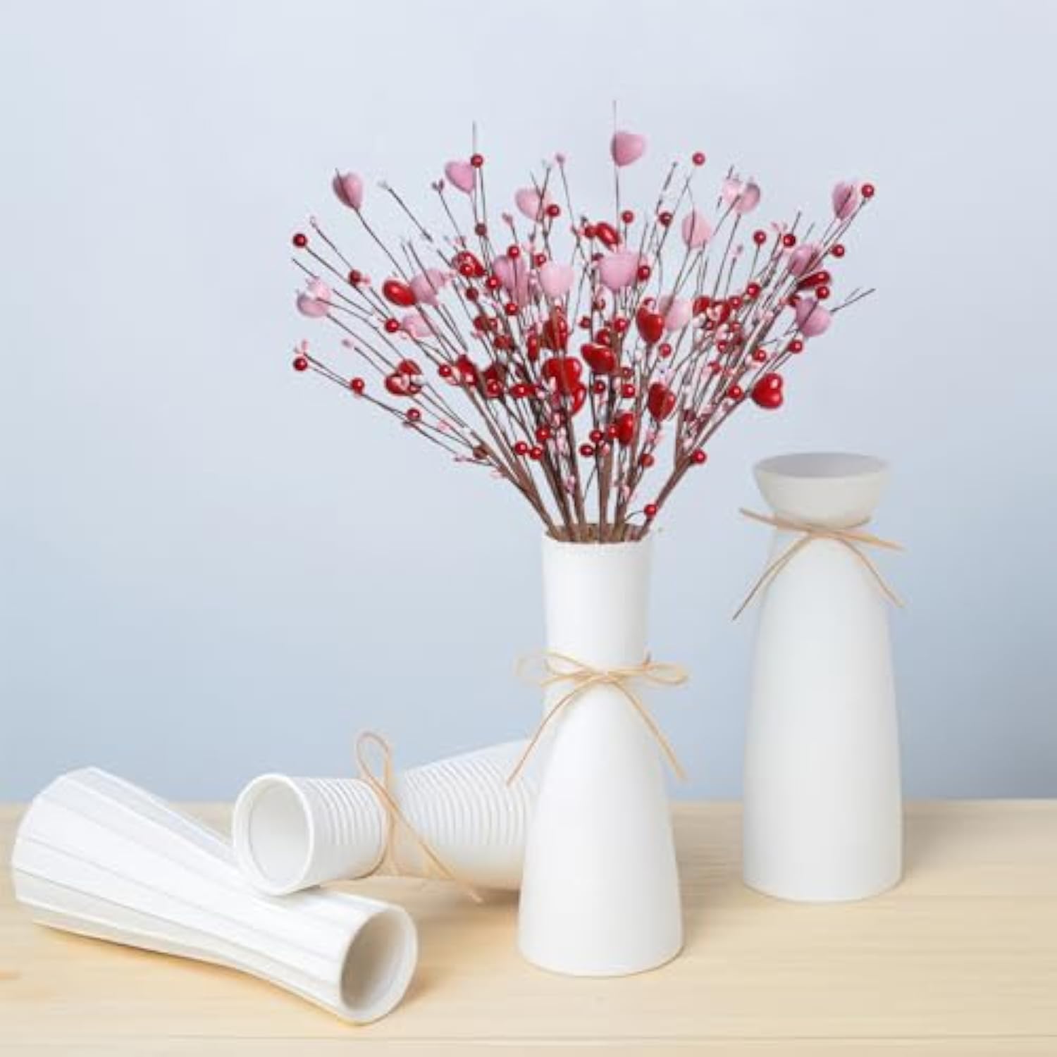 6 Pack Valentines Day Picks 17 Inch Valentines Floral Picks Valentine Berry Stems Heart Berry Stems With Pink Red Heart Berries For Valentine’S Day Gifts Vase Table Decor