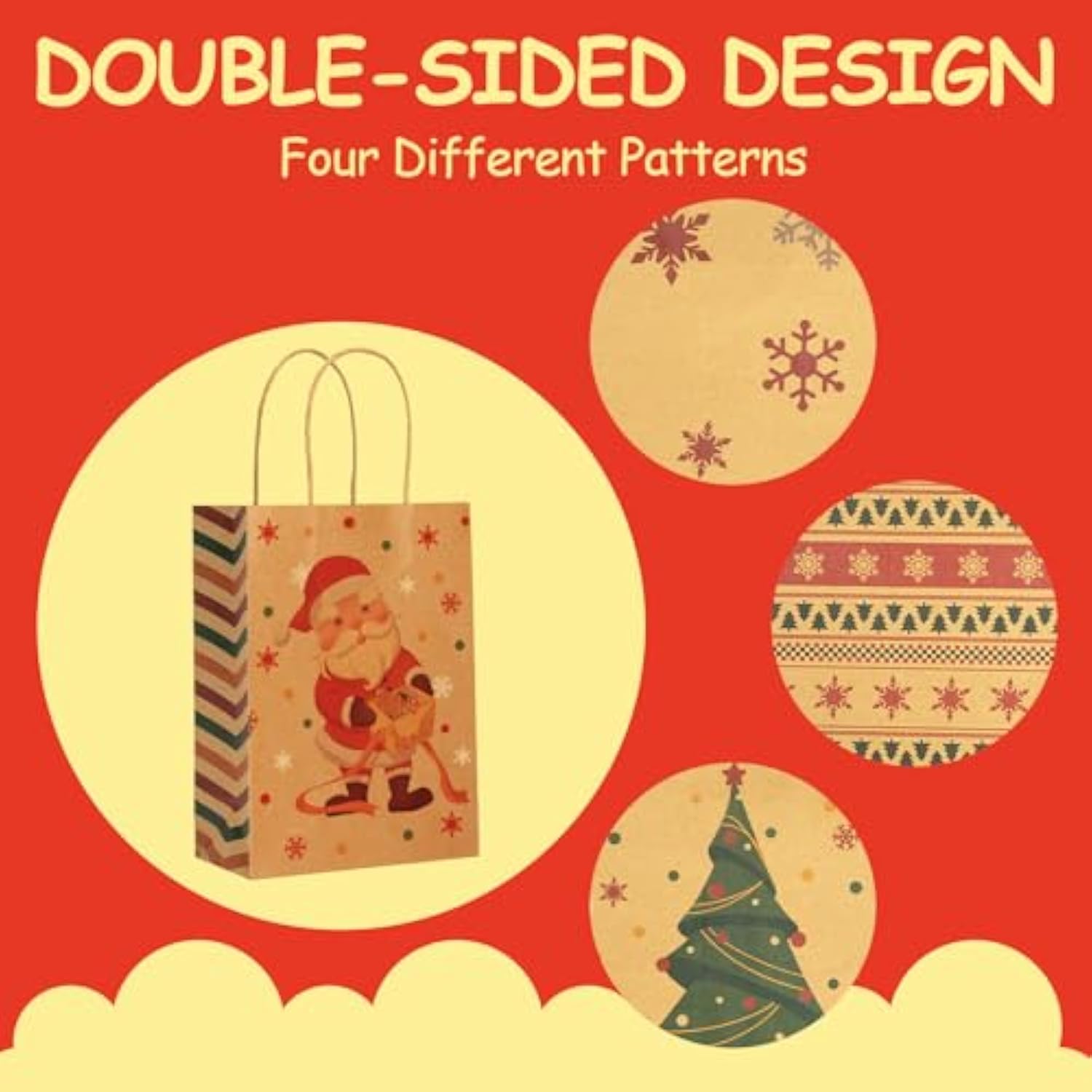 24 Pcs Small Christmas Gift Bags With Handles, 4 Designs Xmas Kraft Paper Bags For Christmas Goody Bag, Party Favors (5.8 X 3.2 X 8.25)