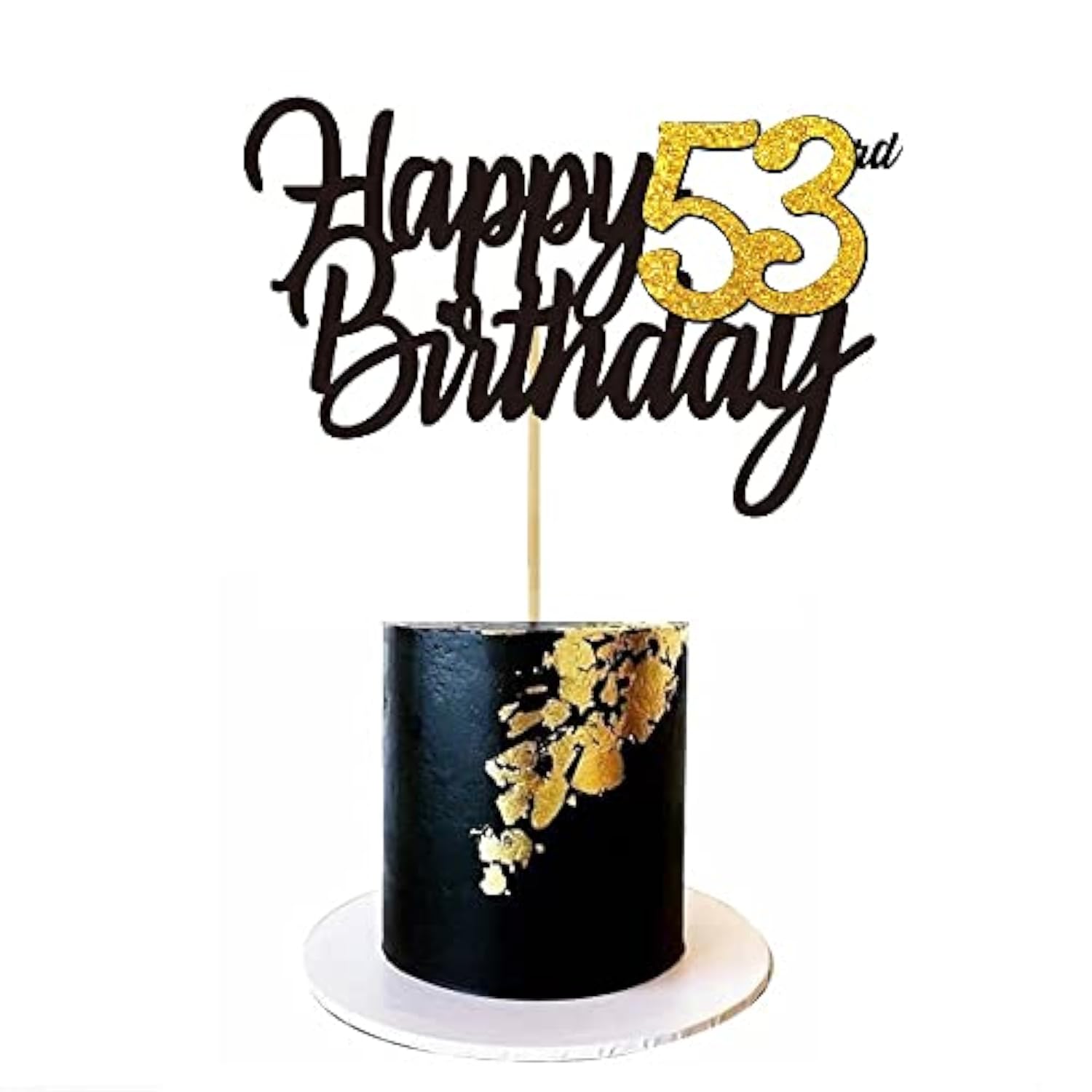 Happy 53Rd Birthday Cake Toppers Glitter 53Rd Anniversary Cake Topper 53 Years Loved Bday Decorations 53 Gold Birthday Cake Decorations Fifty-Three Party Supplies For Women Men(Black Gold)