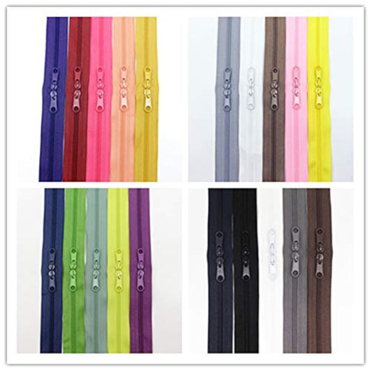 20Pcs 30 Inches Double Slider Zippers #3 Nylon Coil Zippers With Two L