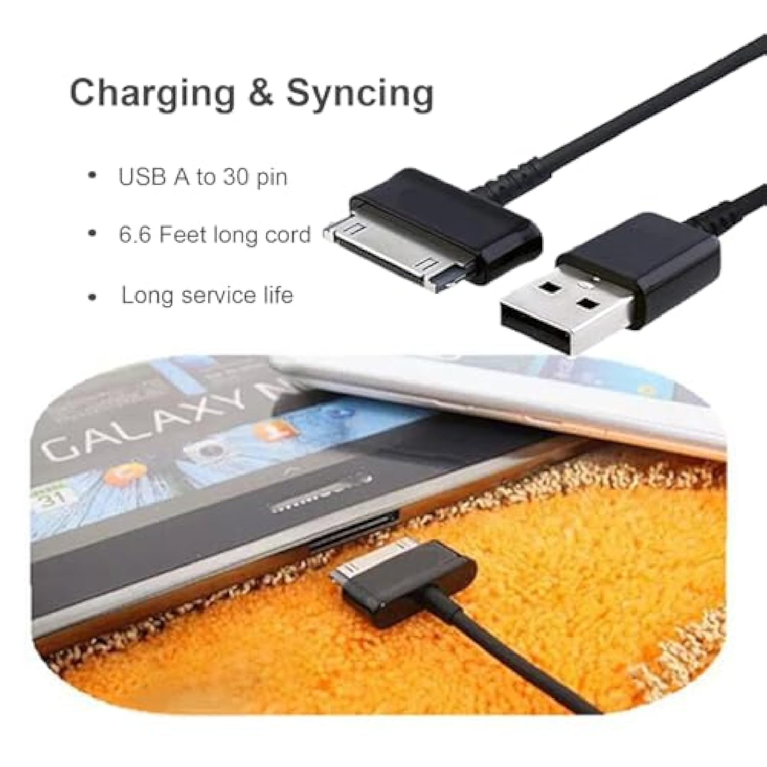 Charging Power Supply For Samsung Tablet Sgh-I497, Gt-P5113, Gt-P7510, Ce0168, 6.6 Ft 30 Pin Charging Cord Cable