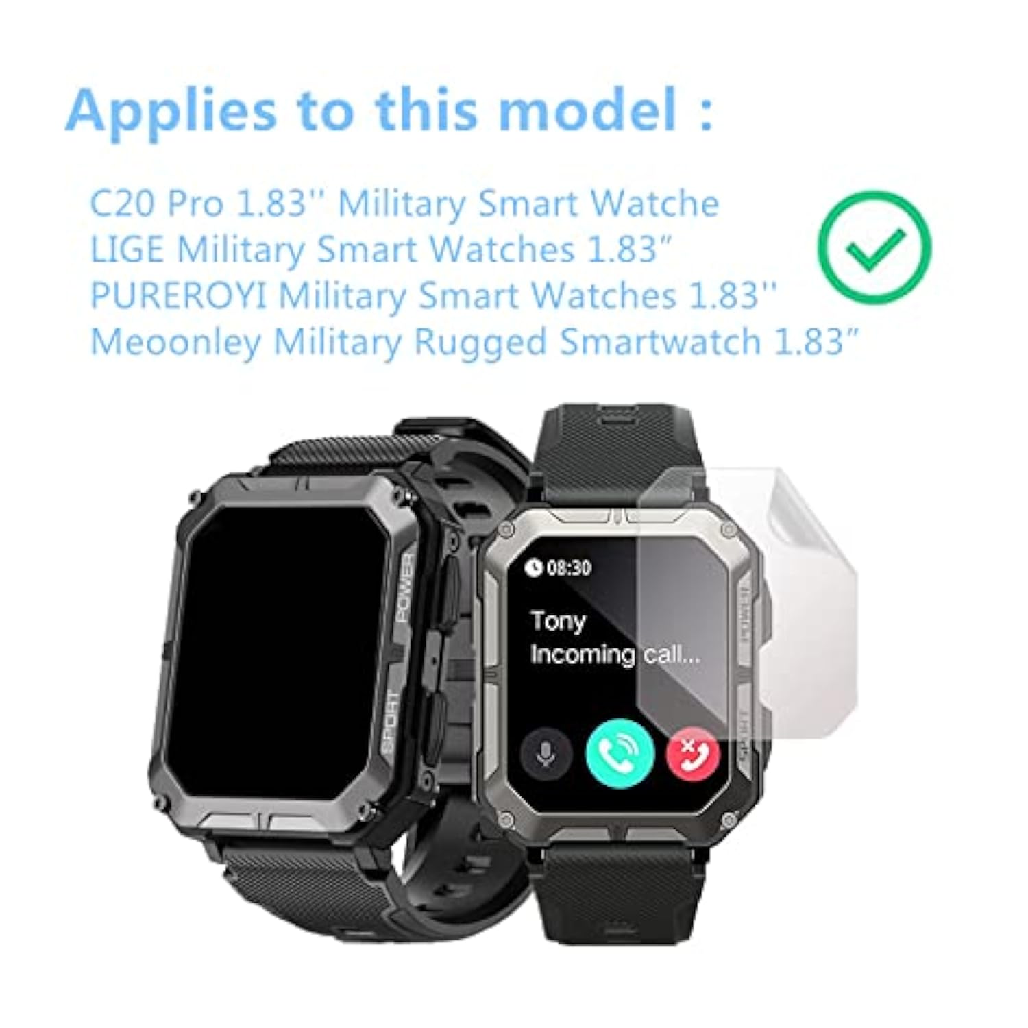 Compatible For Pureroyi Military Smart Watch Screen Protector (6 Pack) Compatible For Viran/Rgthuhu C20 Pro 1.83'' Smartwatch Hd Pet Film