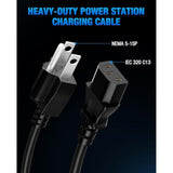 Heavy-Duty Power Station Charging Cable, Fast Charging Cable For Jackery Explorer 2000/1500/1000 Pro,Ecoflow Delta/River Series,Bluetti Eb3A;Anker 757/767,125Volt 15Amps Universal Ac Power Cord(6Ft)
