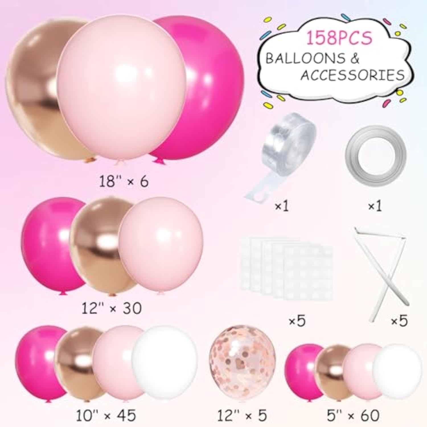 146-Pc Rose Red & Pink Champagne Balloon Garland Kit for Birthday, Wedding & More