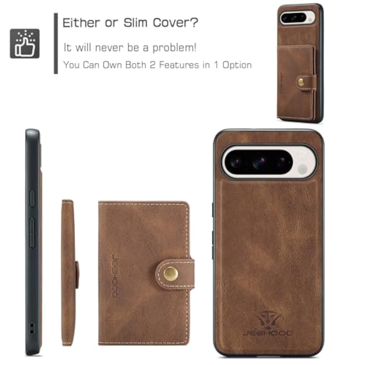 Pixel 9 Pro XL Wallet Case, Magnetic, Kickstand, Wireless Charging - Brown
