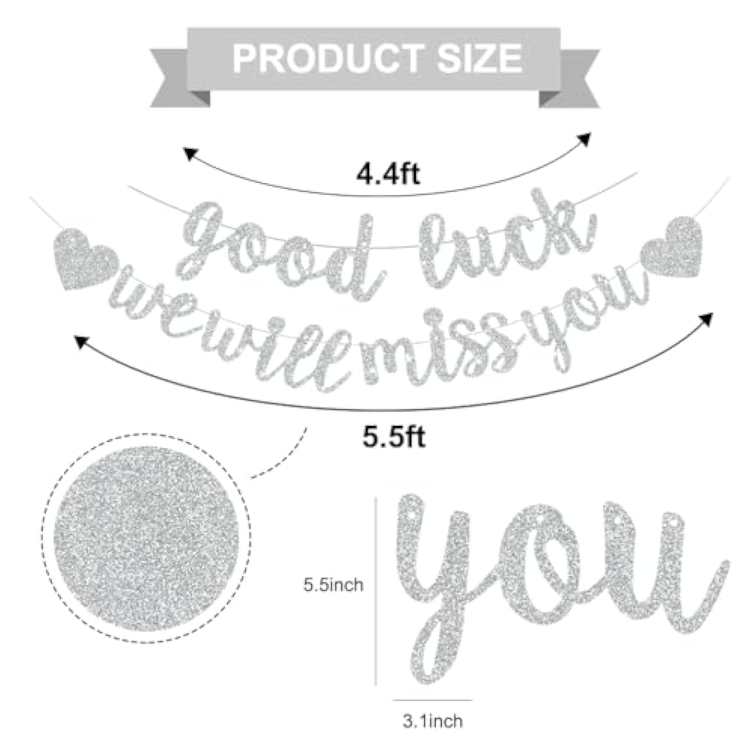 Sliver Good Luck We Will Miss You Banner,Pre-Strung Glitter Retirement Party Sign Garland,Going Away Farewell Party Decorations, Graduation Party Supplies (No Diy?