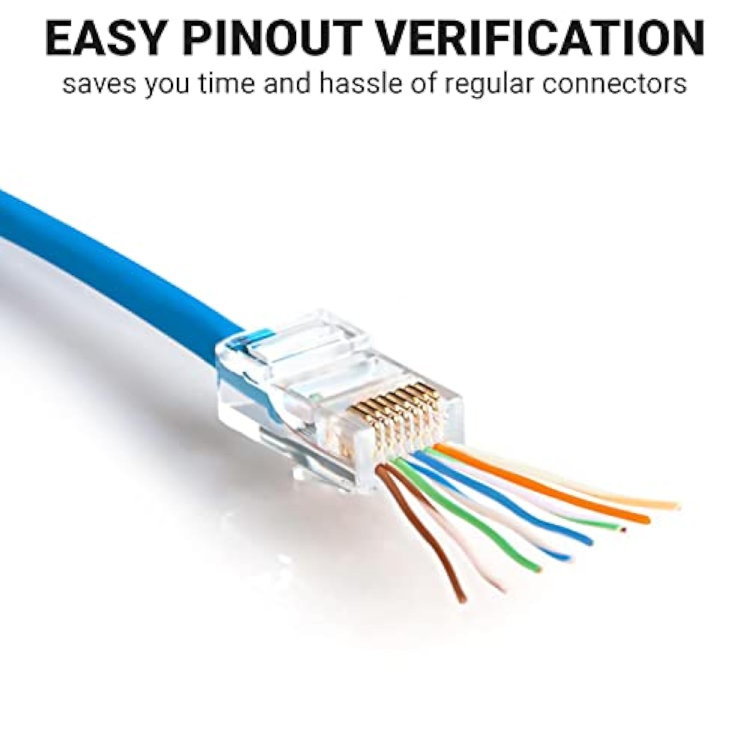 200-Pack Rj45 Pass Through Connector, Cat6, Gold Plated Ez Pass Cable Pass Thr