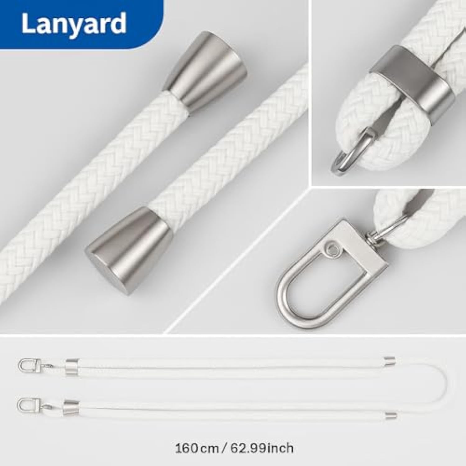 Shockproof Silicone Crossbody Case For Iphone 16 Pro Max – Adjustable Lanyard With Neck & Shoulder Strap – Full Protective Cover (White, Iphone 16 Pro Max)