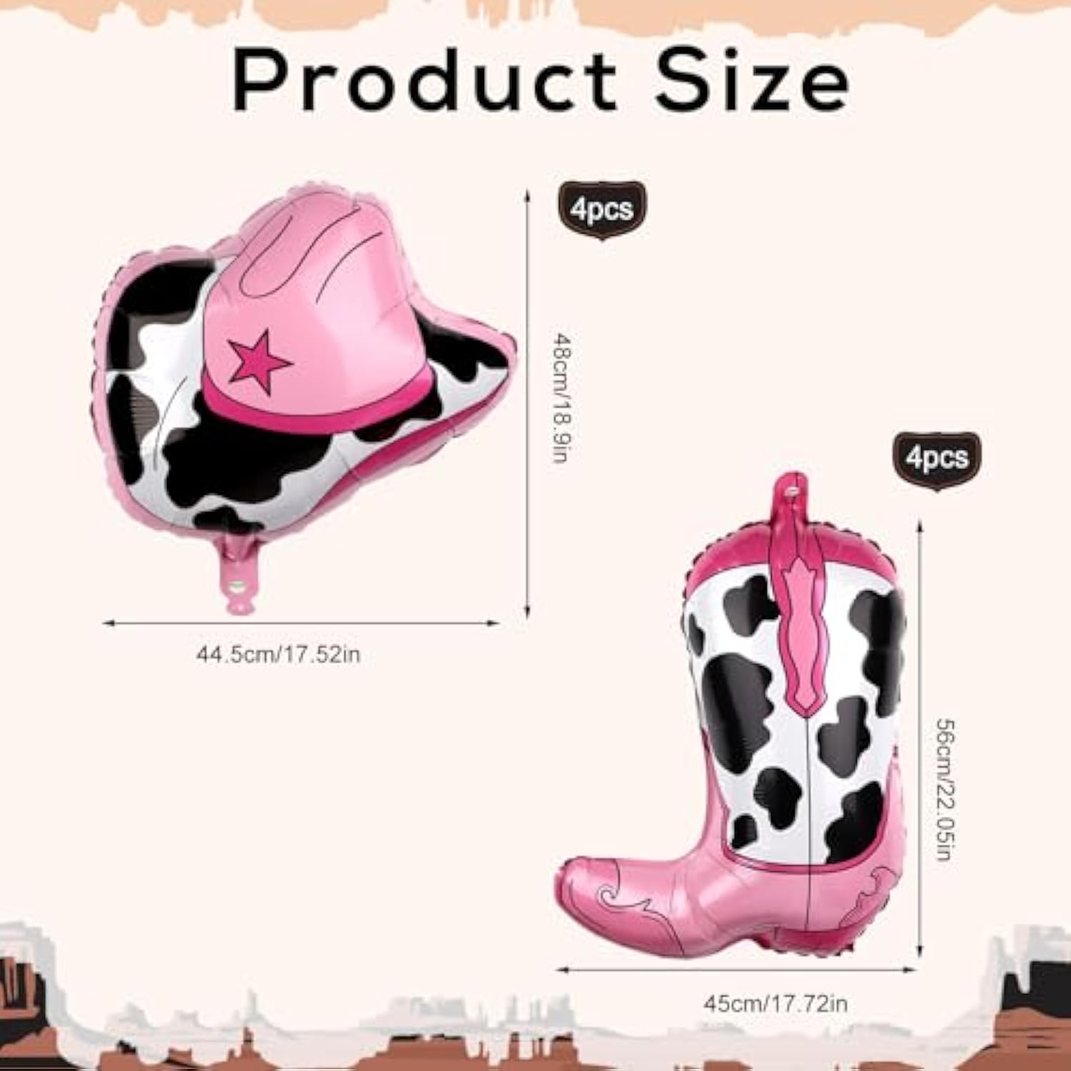 8 Pc Western Themed Party Balloons Cowboy & Cowgirl with Hat and Boot
