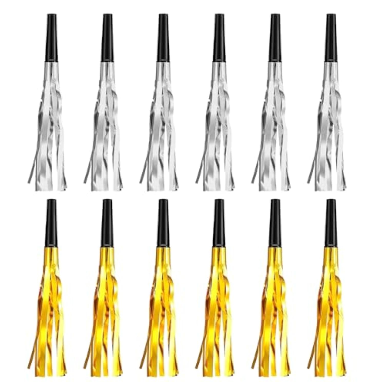 12 Pc Gold Silver Glitter Noise Makers Party Blowers for New Year and Events