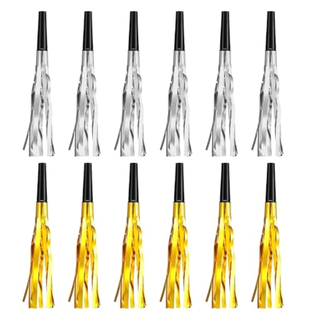 12 Pc Gold Silver Glitter Noise Makers Party Blowers for New Year and Events