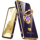 Luxury Gold Edge Plating 360° Rotatable Ring Holder Case for Samsung Galaxy S22 5G - Purple