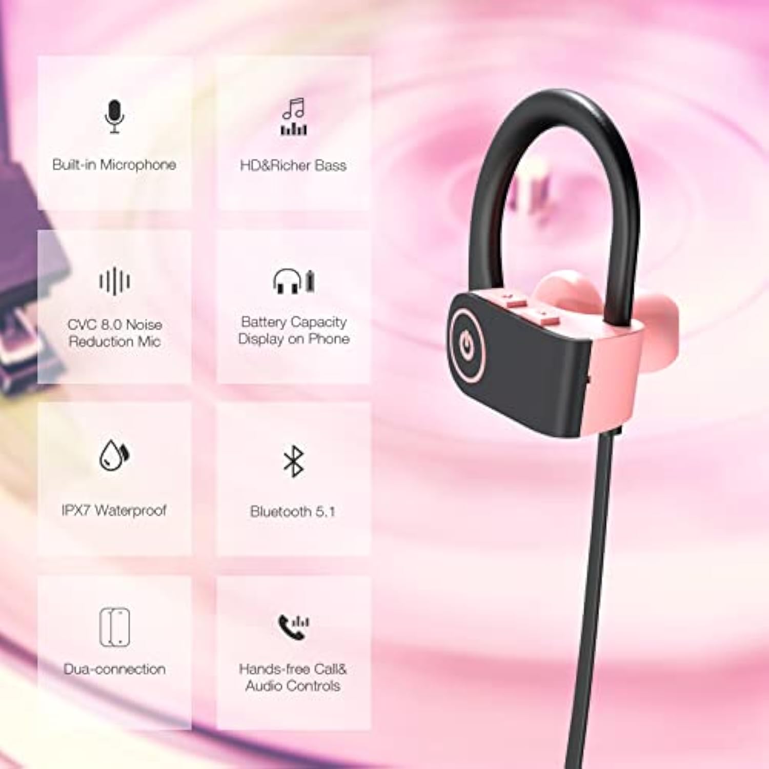 Bluetooth Headphones, Bluetooth Earphones For Women, Girls, Bluetooth 5.3 Runn