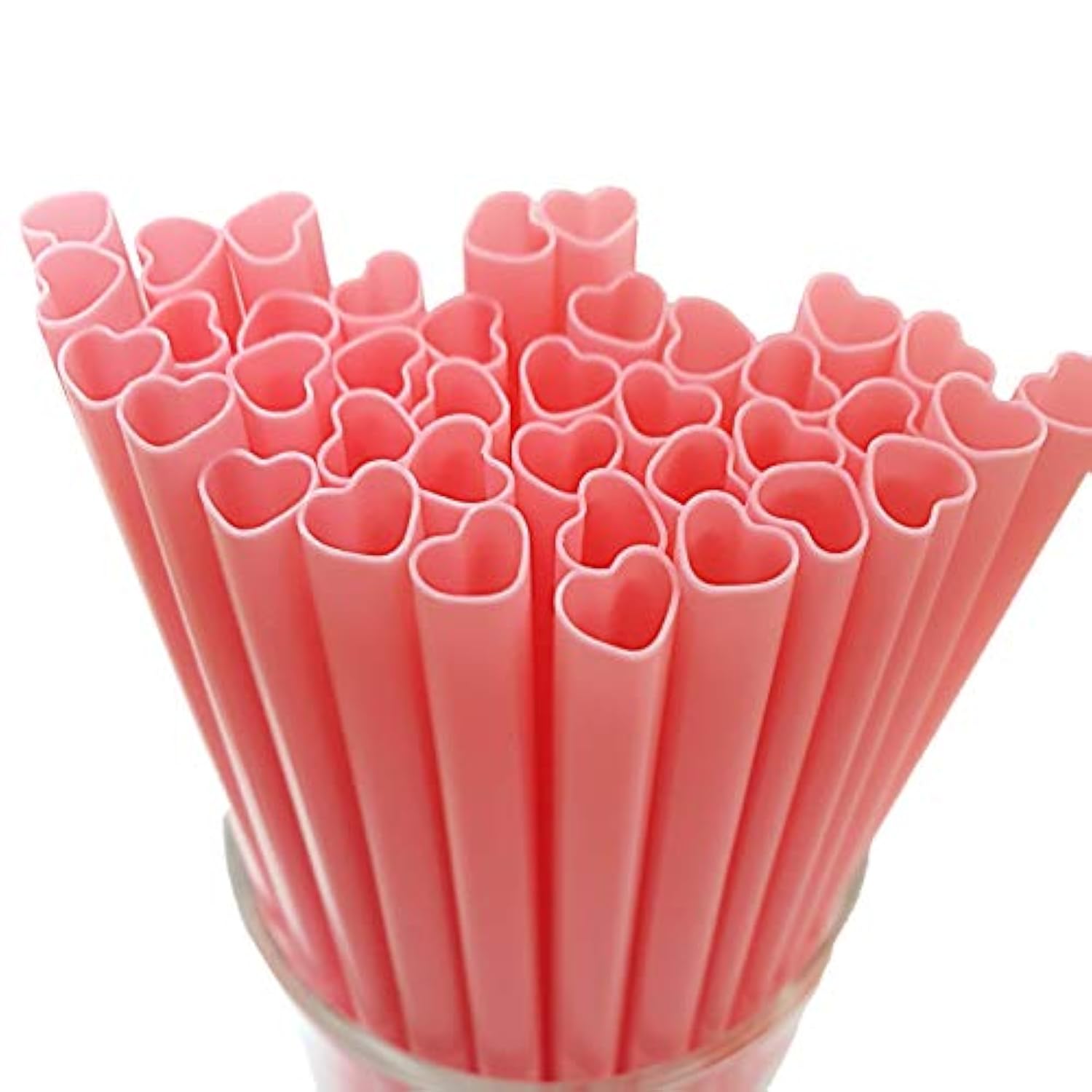100Pcs Heart Shaped Pink Straws Disposable Drinking Cute Straw Individually Wrapped Pink Plastic Straw Galentines Day, Cocktail, Birthday Party, Bridal Shower, Wedding Decorations