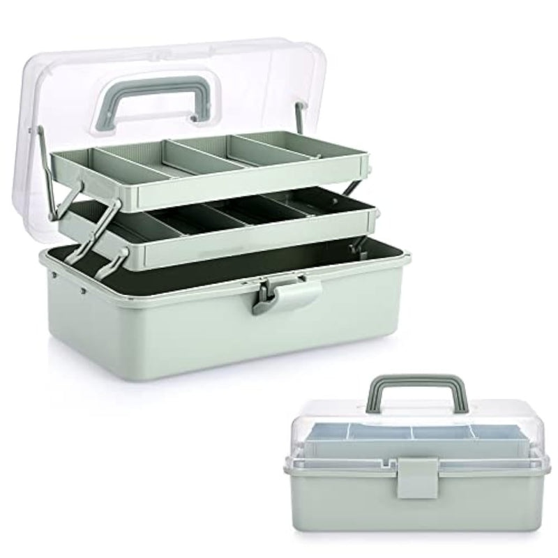 3-Layer Plastic Dividing Storage Craft Organizer With Adjustable Spacers And Portable Handled Multipurpose Home Utility Box For Medicine, Sewing And Art Supply