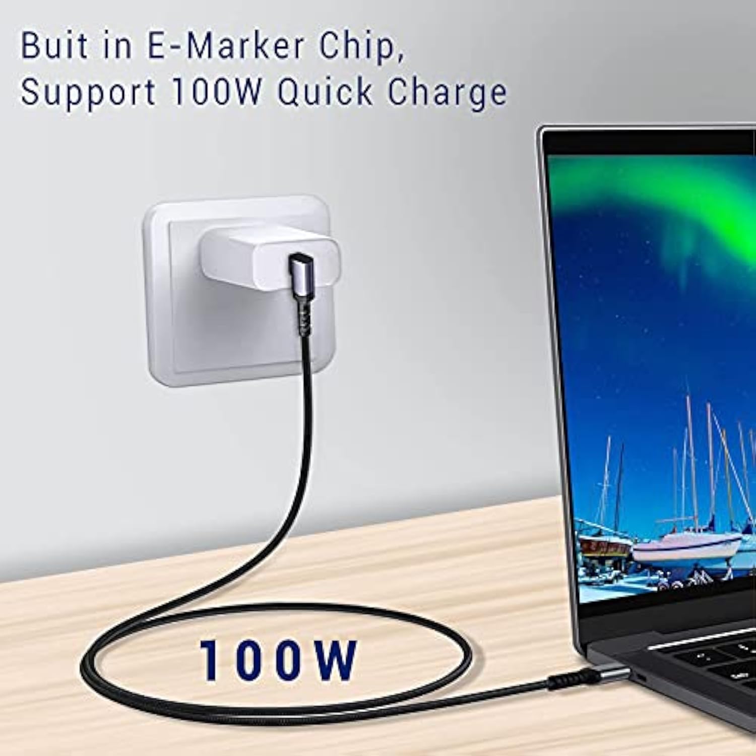 Usb C To Usb C Cable 100W,[2-Pack 6.6Ft Right Angle] Usb 3.1 Fast Charging Cor