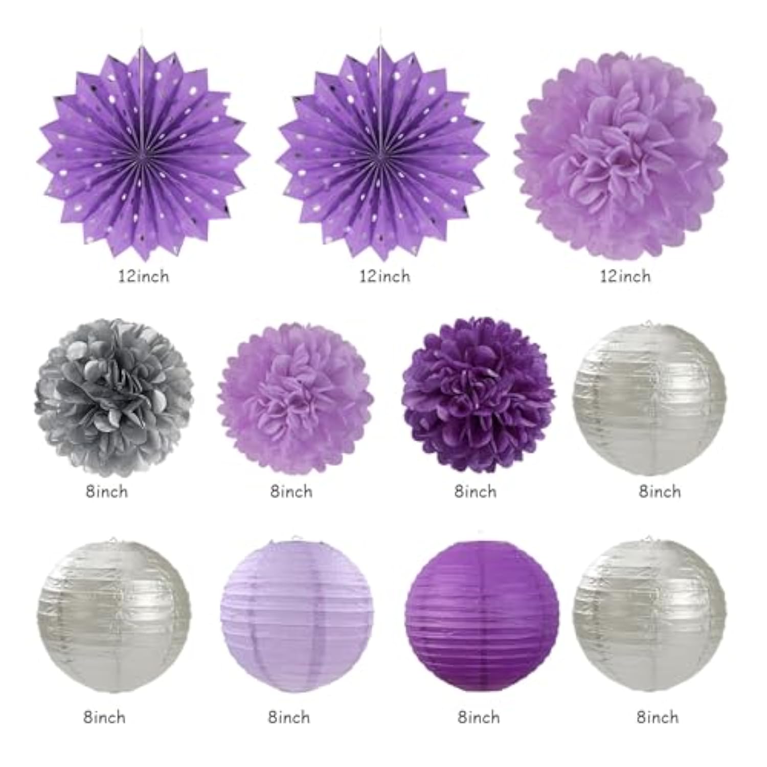 Purple Lilac-Lavender Silver Women Birthday Party-Decorations - 21Pc Happy Banner,Paper Lanterns Streamers,Tissue Pom Poms Honeycomb Flower Fan, Girls Hanging Decor Supplies Garland Backdrop