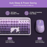 V920 Wireless Keyboard And Mouse Combo, 2.4G Full-Sized Retro Typewriter Keyboard With Round Keycaps & Auto-Sleep Mode, Cute Computer Keyboard And Cordless Optical Mouse For Laptop/Pc (Purple)