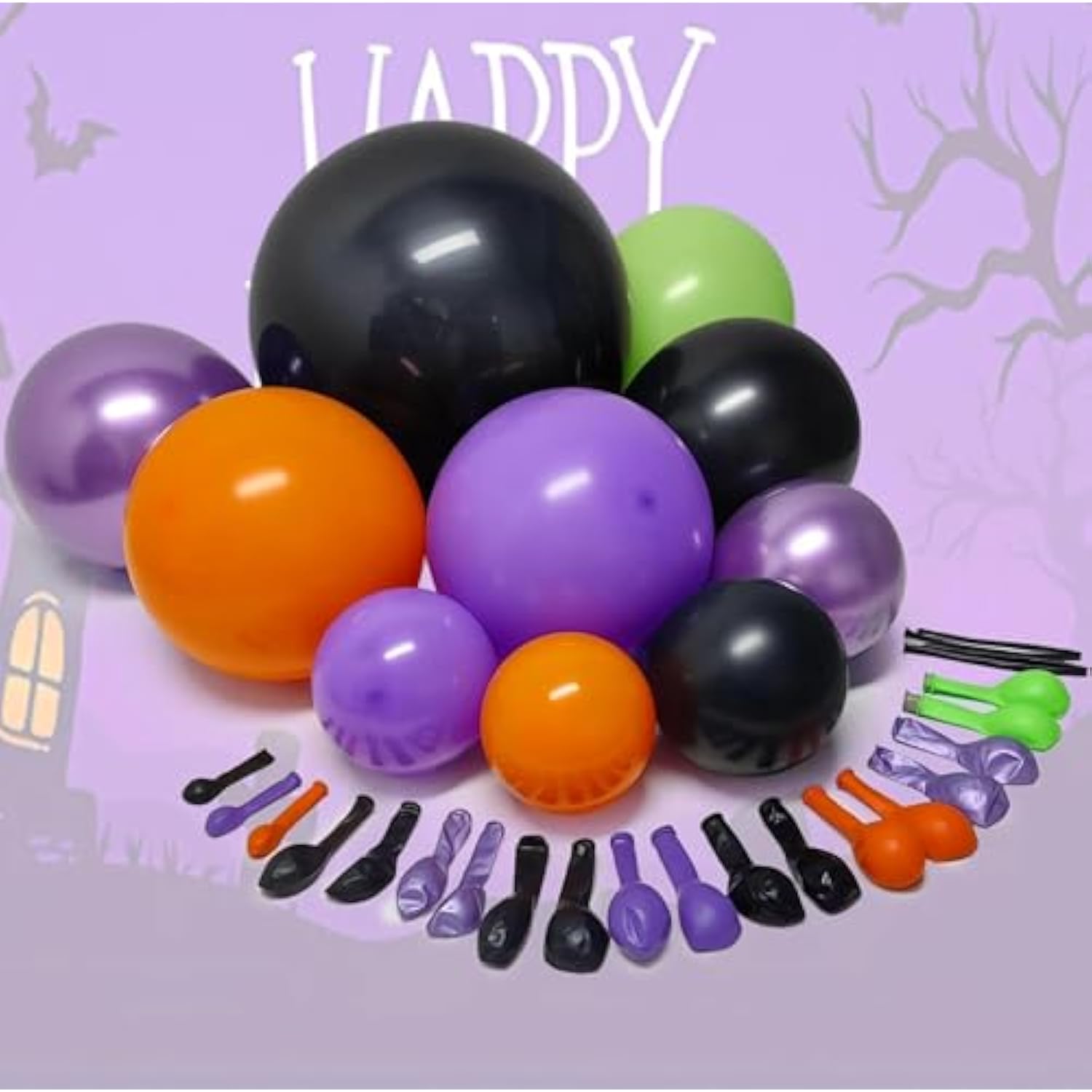 Black, Purple, Orange & Green Balloon Arch - Double Stuffed Garland for Halloween and Parties