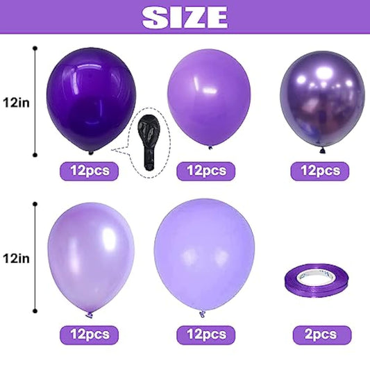Purple Balloons, 60 Packs 12 Inch Metallic Chrome Purple Pearl Macaron Light Lavender Different Shades Balloons For Girl Birthday, Wedding, Anniversary, Baby Shower, Princess Decoration