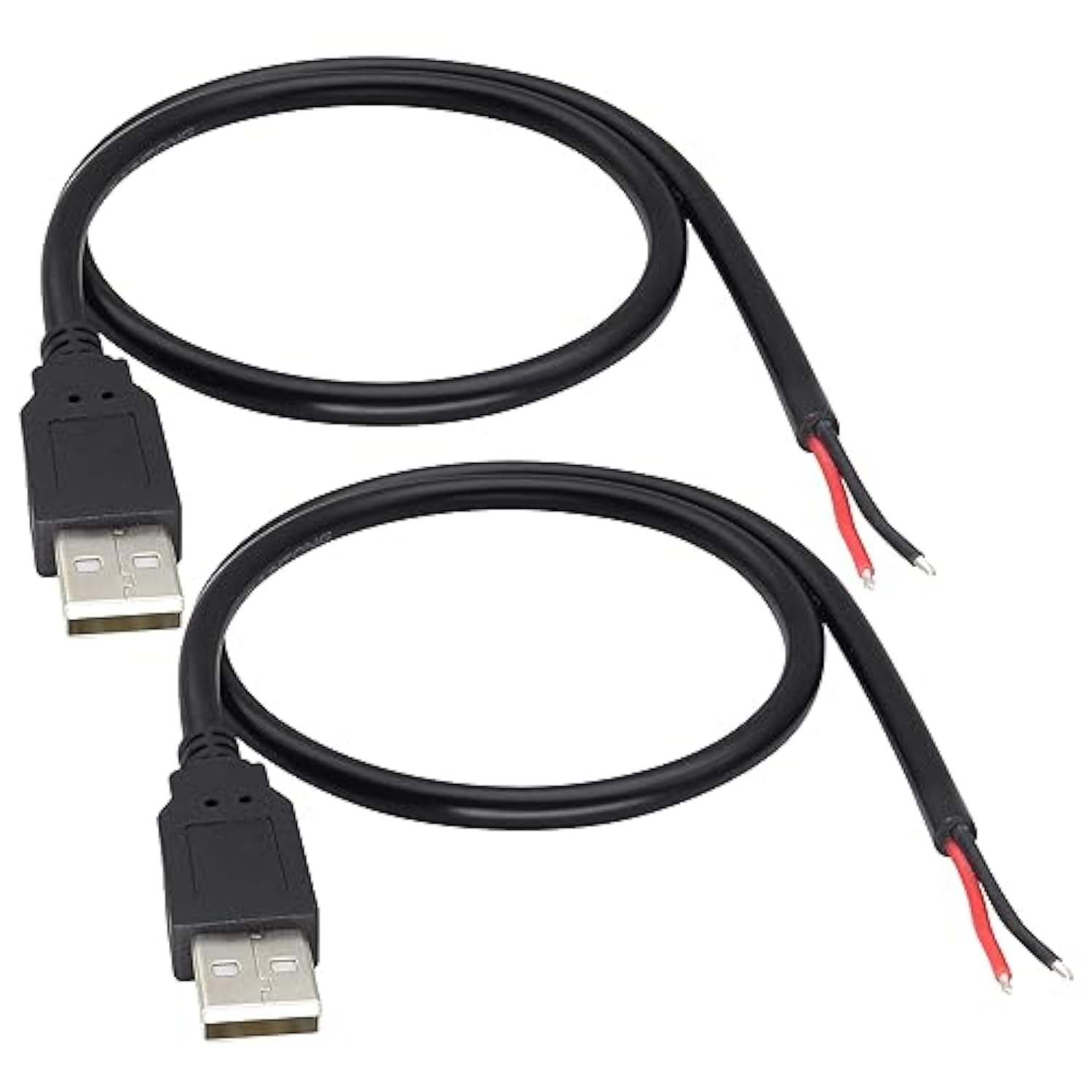 18Awg Usb 2.0 Male Plug To 2Pin Bare Cable Usb A Male Plug To 2Pin Bare Wire Pigtail Open End Extension Cable 5V 5A Power Charge Wires Diy Connector Cable [2Pack/Black][0.5M/1.6Ft]