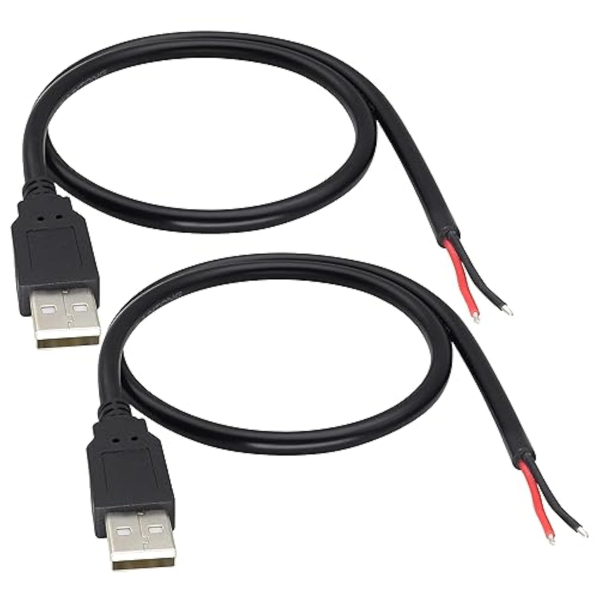 18Awg Usb 2.0 Male Plug To 2Pin Bare Cable Usb A Male Plug To 2Pin Bare Wire Pigtail Open End Extension Cable 5V 5A Power Charge Wires Diy Connector Cable [2Pack/Black][0.5M/1.6Ft]