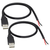 18Awg Usb 2.0 Male Plug To 2Pin Bare Cable Usb A Male Plug To 2Pin Bare Wire Pigtail Open End Extension Cable 5V 5A Power Charge Wires Diy Connector Cable [2Pack/Black][0.5M/1.6Ft]