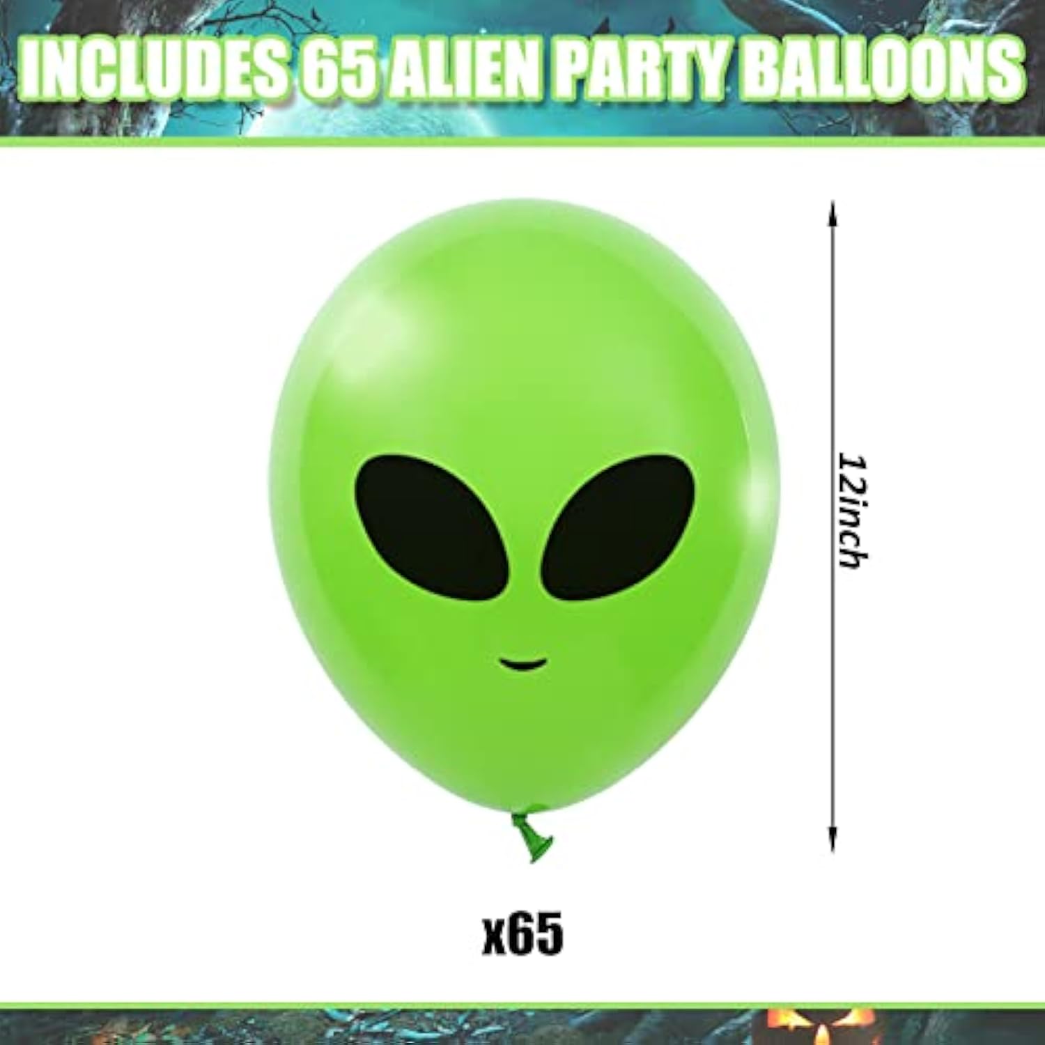 65-Pc Green Alien Balloon Set for Outer Space Party Décor