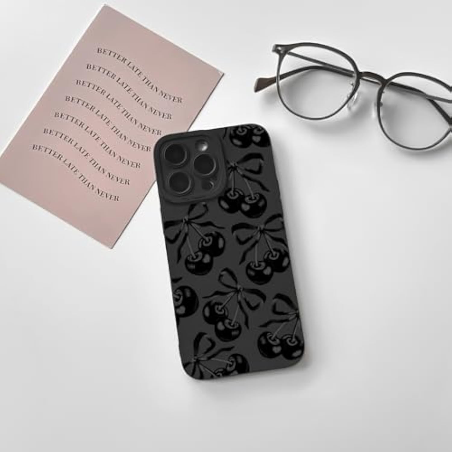 Compatible For Iphone 14 Pro Max Case Cute Aesthetic Ribbon Bowknot With Black Design For Girls Women Soft Tpu Shockproof Protective Girly For Iphone 14 Pro Max Case-Cherry Bow