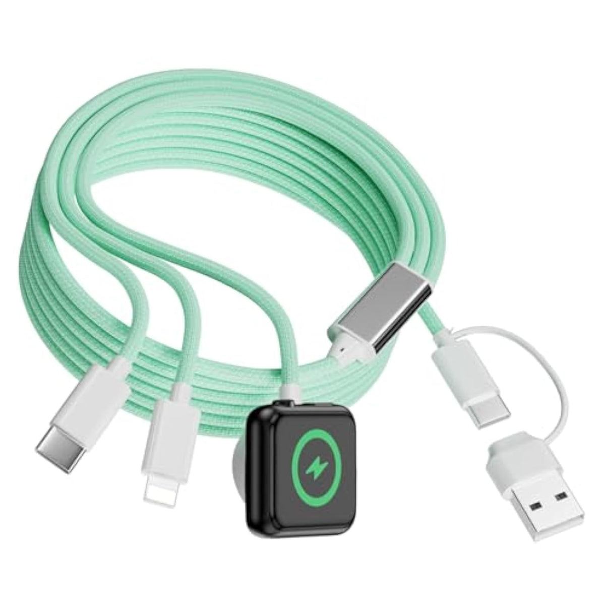 3 In 2 Charger Cable For Apple Watch, Fast Phone Watch Charger Usb C Multi Fast Charging Cable Compatible With Iwatch Ultra/Se/10/9/8/7/6/5/4/3/2/1 & Iphone 16/15/14/13/12,6Ft (Green)