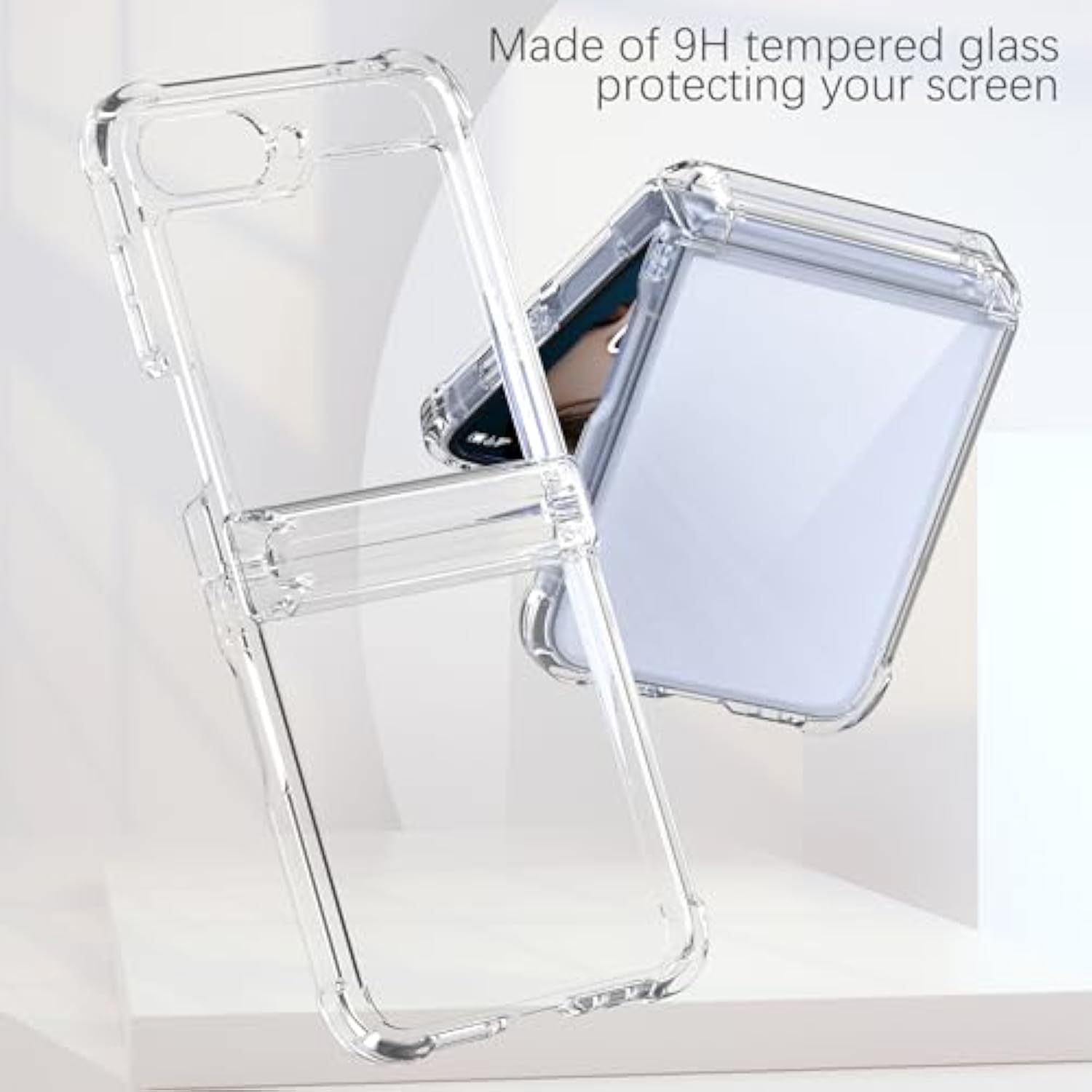 Designed For Samsung Galaxy Z Flip 7 Fe/ 6/5 Case Clear With Hinge Protection & Tempered Glass Screen Protector For Samsung Flip 6/5 Slim Full Cover Phone Protective Case - Clear